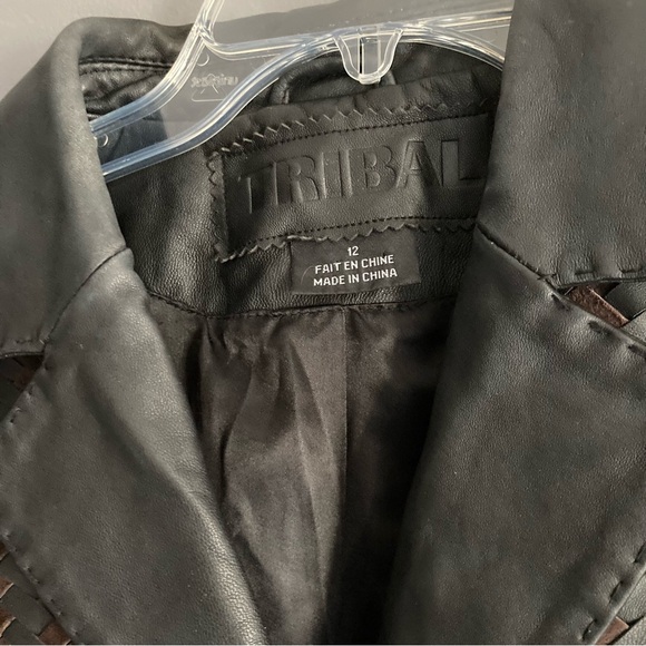 Black & Brown Soft Leather Blazer With Woven Detailing - Picture 3 of 5